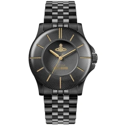 Image of Vivienne Westwood Walbrook Ladies 37mm Quartz Analogue Display Watch with Black Dial and IPB Stainless Steel Bracelet