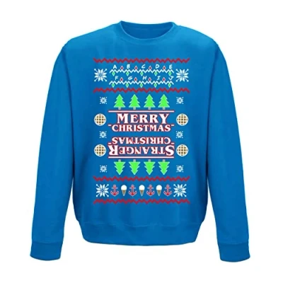 Image of Flip Stranger Christmas Scoops Ahoy Hawkins Kids Sweatshirt Jumper Sapphire Blue 9 11 Years (L)