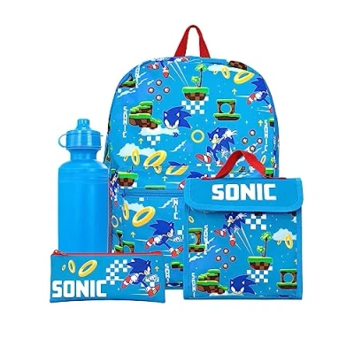 Image of Sonic The Hedgehog Backpack for Kids School Bag Lunch Pencil Case and Water Bottle Set Boys Official Merchandise Blue