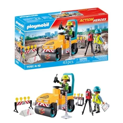 Image of Playmobil Action Heroes Road Construction Site Toy for Kids Playset Toys Children Aged 4+ 71751