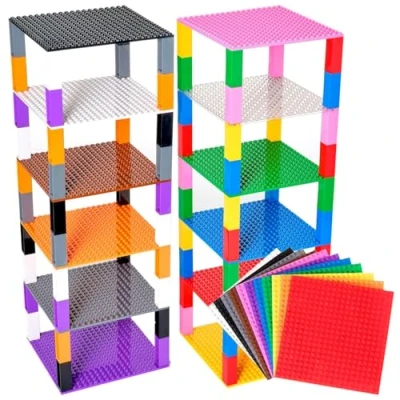 Image of Strictly Briks Classic Stackable BasePlates, 15cm x 15cm, Building Bricks For Towers, Compatible with LEGO Blocks, Rainbow, 12 Base Plates &amp; 80 Stackers