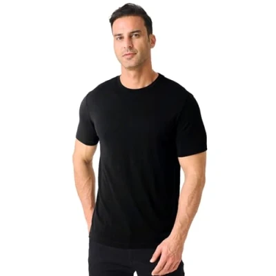 Image of Merino Protect 100% Wool T Shirt Mens Odor Resistance Base Layer Lightweight Hiking Travel Soft Undershirt Black