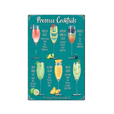 Image of Boggevi Kells PROSECCO COCKTAILS VINTAGE STYLE Metal WALL SIGN Tin PLAQUE SHABBY CHIC KITCHEN PICTURE RETRO DECOR signs Poster Gift 200mm x 300mm