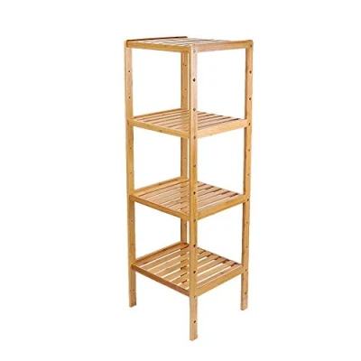 Image of unho Bamboo Bathroom Shelf Free Standing Shelving Unit 4 Tier Narrow Storage Kitchen Corner Rack Plant Display Stand for Living Room Balcony Hallway Bedroom Size 36x33x110cm