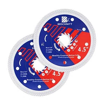 Image of Super Thin Diamond Porcelain Saw Blade with X Teeth,BRSCHNITT 2pcs 115mm Cutting Disc Reinforced Core Center for Dry/Wet Tile Ceramic Marble Granite