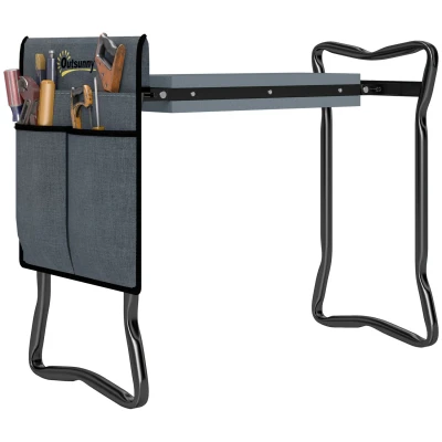 Image of Outsunny 2 in 1 Garden Kneeler Seat, Kneeling Pad Support Bench, Foldable Knee Protector with Tool Bag, Grey