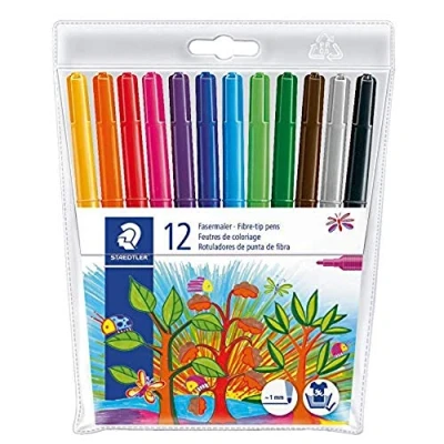 Image of Staedtler Noris Club 325 WP12 Fibre Tip Pens in Soft Plastic Case Pack of 12