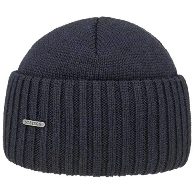 Image of Stetson Northport Winter hat Made of Merino Wool Cap in Italy Seaman&#039;s for Women/Men Fall/Winter Navy One Size