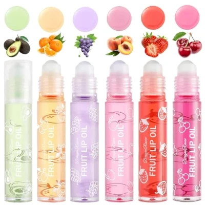 Image of Gireatick 6PCS Fruity Flavors Rolling Ball Lip Oil Set, Long Lasting Moisturizing Balm, Roll On Gloss Glossy Make up for All Age, Transparent Dry and Chapped Lips