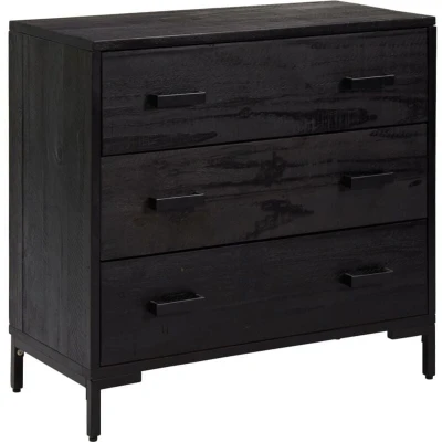 Image of vidaXL Chest of Drawers Black 75x35x70 cm Solid Pinewood