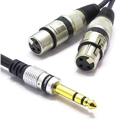 Image of VITALCO 2x XLR Female to Stereo Jack Cable 1.5m Microphone 3 Pin 6.3 mm TRS Plug Adaptor