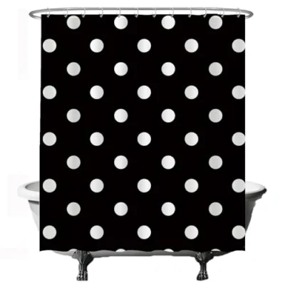 Image of Ulticool Shower Curtain Polkadot Dots 180 x 200 cm Bathroom Washable Mould proof with 12 Rings White Black