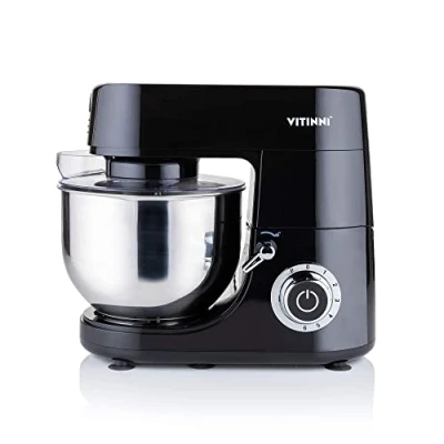 Image of Vitinni Stand Mixer Powerful 1500W Baking Mixer, 6L Stainless Steel Bowl, Digital Timer 6 Speed Control, 3 Multipurpose Attachments Included, Whisk, Flat Beater &amp; Dough Hook, Splash Guard, Black