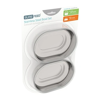 Image of Sure Petcare SureFeed Stainless Steel Bowl Set, Compatiable with Microchip Pet Feeder, Feeder Connect and Sealed Bowl, Metal, Food Pack of 2