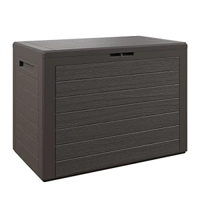 Image of CASARIA® Waterproof Garden Outdoor Storage Box 190L Plastic, Lockable With Lid Parcel Box, Chest Toy, Cushion Brown