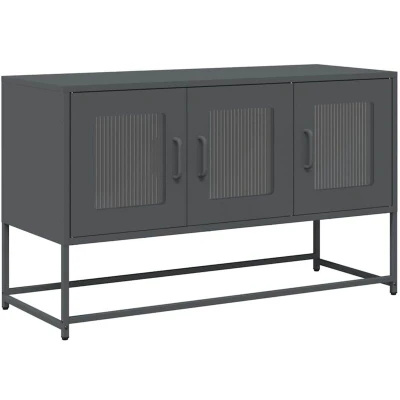 Image of vidaXL Anthracite TV Cabinet Cold Rolled Steel Storage Unit with Handles, Metal Feet 100.5x39x60.5 cm, Modern Furniture for Living Room/Bedroom/Office
