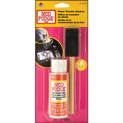 Image of MOD PODGE PHOTO TRANSFER MEDIUM 2oz BOTTLE &amp; BRUSH DECOUPAGE WOOD FABRIC CANVAS