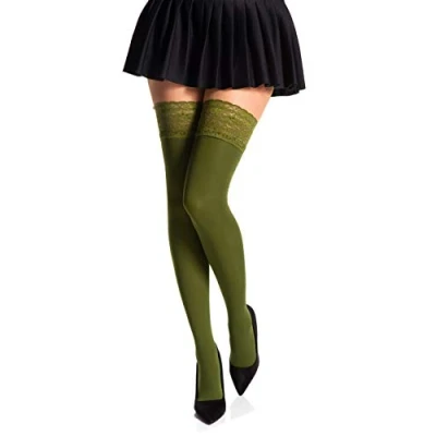 Image of Romartex Opaque 40 Denier Microfibre Hold Ups Stockings, L, olive green