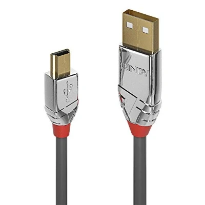 Image of LINDY 36634 USB 2.0 Type A to Mini B Cable, Cromo Line Grey, 5m
