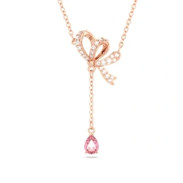 Image of Swarovski Volta Y pendant, Bow, Pink, Rose gold tone plated