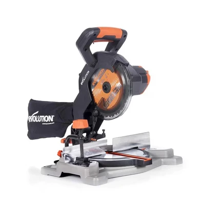 Image of Evolution Power Tools R185CMS Li Cordless Compound Mitre Saw with Multi Material Cutting, 45 Bevel, Mitre, 850W includes 185MM TCT Blade, Battery NOT Included, Black/Orange (088 0001)