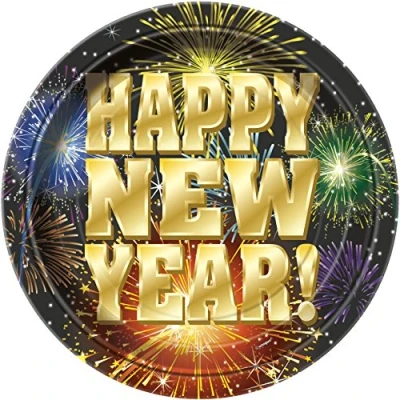 Image of Unique Party 47735 23cm Fireworks New Years Eve Plates, Pack of 8