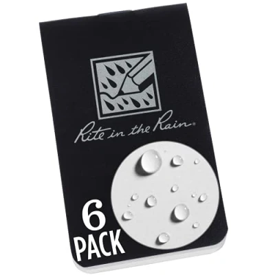Image of Rite in The Rain Weatherproof On Go Wallet Notebook, 2&quot; x 3.375&quot;, Black Cover, Blank Pages, 6 Pack (No. OTG771L)