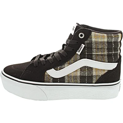 Image of Vans Women&#039;s Filmore Hi Platform Sneaker, Plaid Mix Brown/White, 5 UK