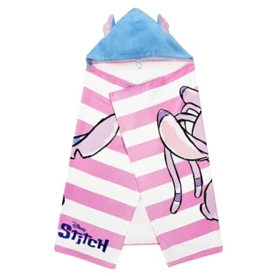 Image of Disney Lilo &amp; Stitch Girls Swimming Hooded Towel Angel Wrap Bath Hoodie Cover Up (Lilo Stitch, One Size)