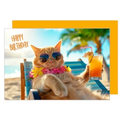 Image of Edition Seidel Premium Birthday Card with Envelope Greeting Happy For Him or Her Male Female Friend Mum Dad Grandpa Grandma Colleague Cool Cat (G3520 SW024)