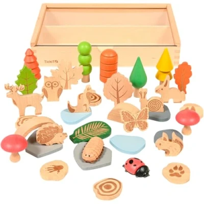 Image of tickit 73552 Woodland Trail Set Pretend Play figures Small World Wooden Toys, Wood