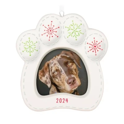 Image of Hallmark Keepsake Christmas Ornament 2024, Happy Dog 2024 Photo Frame, Porcelain, Pet Gifts