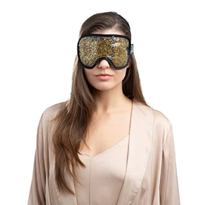 Image of Zhu Glitter Gel Hot &amp; Cold Eye Mask Therapeutic Soothing Relief for Migraines, Sinus Pain, Tension Headaches, Allergies, Puffy and Tired Eyes Gold