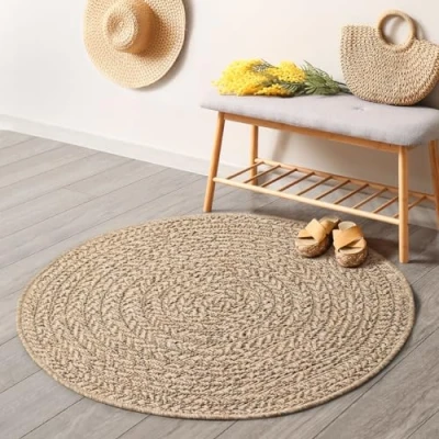 Image of the carpet Kansas robust indoor and outdoor in natural jute look, weatherproof, suitable for patio garden, approx. 80 cm round