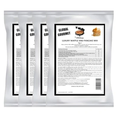 Image of Global Gourmet Luxury Belgian Style Waffle &amp; Pancake Mix 4 x 1KG Complete Ready for Liege Waffles Quick Delicious Value Size