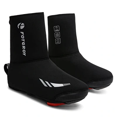 Image of FOTGOAT Cycling Shoe Covers Winter Thermal Warm Waterproof Overshoes for Mens Womens Road Bike MTB Booties Black L