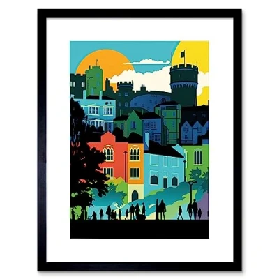 Image of Artery8 Nottingham City Abstract Multicoloured Cityscape Artwork Framed Wall Art Print 9X7 Inch