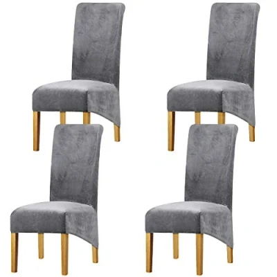 Image of LANSHENG Stretchy Chair Covers for Dining Room Chairs,Stretch Spandex with Elastic Band Chaircover,Velvet Large Slipcovers Restaurant Hotel Party Banquet (Light Gray,Set of 4(XL))