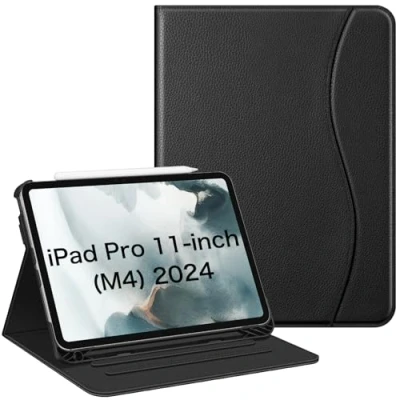 Image of FINTIE Case Compatible with iPad Pro 11 inch (2024) M4 [Corner Protection] Multi Angle Viewing Stand Cover Pocket &amp; Pencil Holder, Auto Wake Sleep, Black