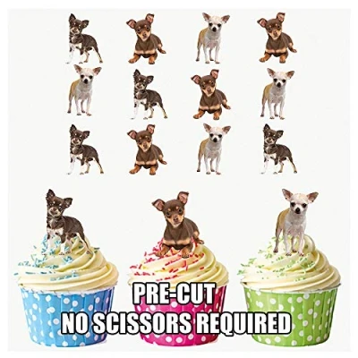 Image of AK Giftshop PRE CUT Cute Chihuahua Dogs Edible Cupcake Toppers/Cake Decorations (Pack of 12)