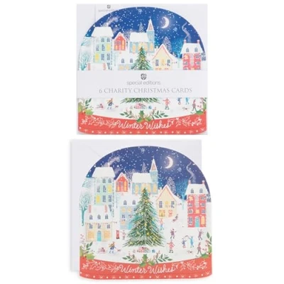 Image of Pack Of 6 Snow Globe Winter Wishes Charity Christmas Cards Multiple Charities
