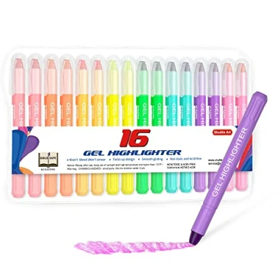 Image of Shuttle Art 16 Pack Gel Highlighters, 8 Assorted Colours Highlighter Study Kit, Great for Journaling, Highlighting and Studying