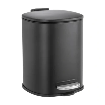 Image of Showerdrape 3L Capri Rounded Square Small Bin for Bathroom Bedroom Office Steel Pedal Inner Bucket Black White or Stainless (Matt Black)