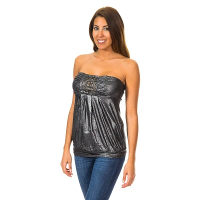 Image of Met Womenss Sleeveless T shirt with wide knit top effect 10DMT0084 Black viscose Size X Small