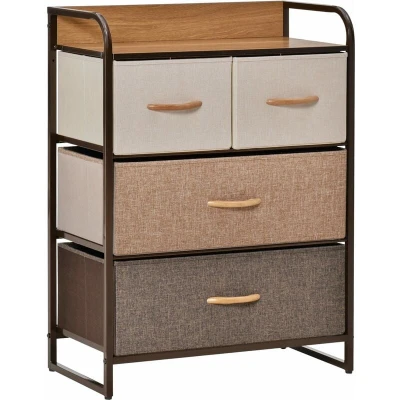 Image of HOMCOM 4 Drawer Dresser, 3 Tier Storage Organizer, Tower Unit for Bedroom Hallway Closets with Steel Frame Wooden Top