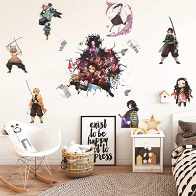 Image of Demon Slayer Wallpaper Wall Decals Sticker,Children Bedroom Background Decoration,Anime Poster Sticker Birthday Party Supplies Decor
