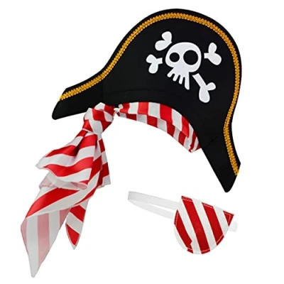 Image of Pirate hat Eye Patch for Kids Children and Teenagers Caribbean Captain Costume Black red