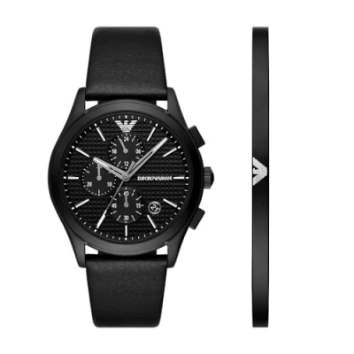 Image of Emporio Armani Men&#039;s Watch Chronograph, Black Stainless Steel and Bracelet Set, AR80070SET