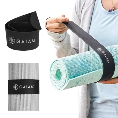 Image of Gaiam Yoga Mat Strap Slap Band Keeps Your Tightly Rolled and Secure with One Snap Strong Clasp for Storage Travel Fits Most Size Mats (20&quot;L x 1.5&quot;W), Black