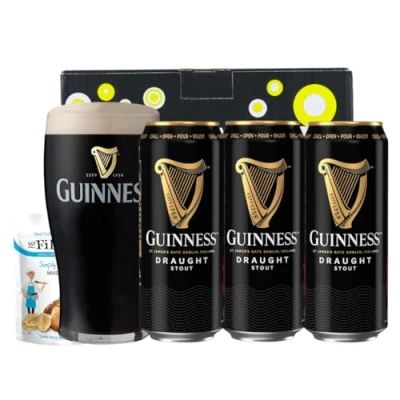 Image of Guinness Draught Stout Cans Gift Set with Pint Glass (3 Pack) 4.2% ABV